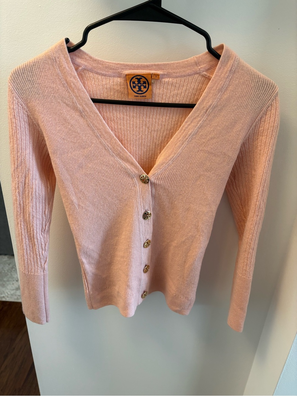 AS IS ‼️ Tory Burch Soft Blush Ribbed V-Neck Button Cardigan- wool